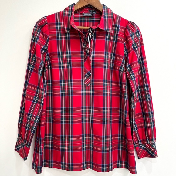 Vineyard Vines Women's Red Tartan Plaid Poplin Popover Tunic Top XS - Picture 1 of 10